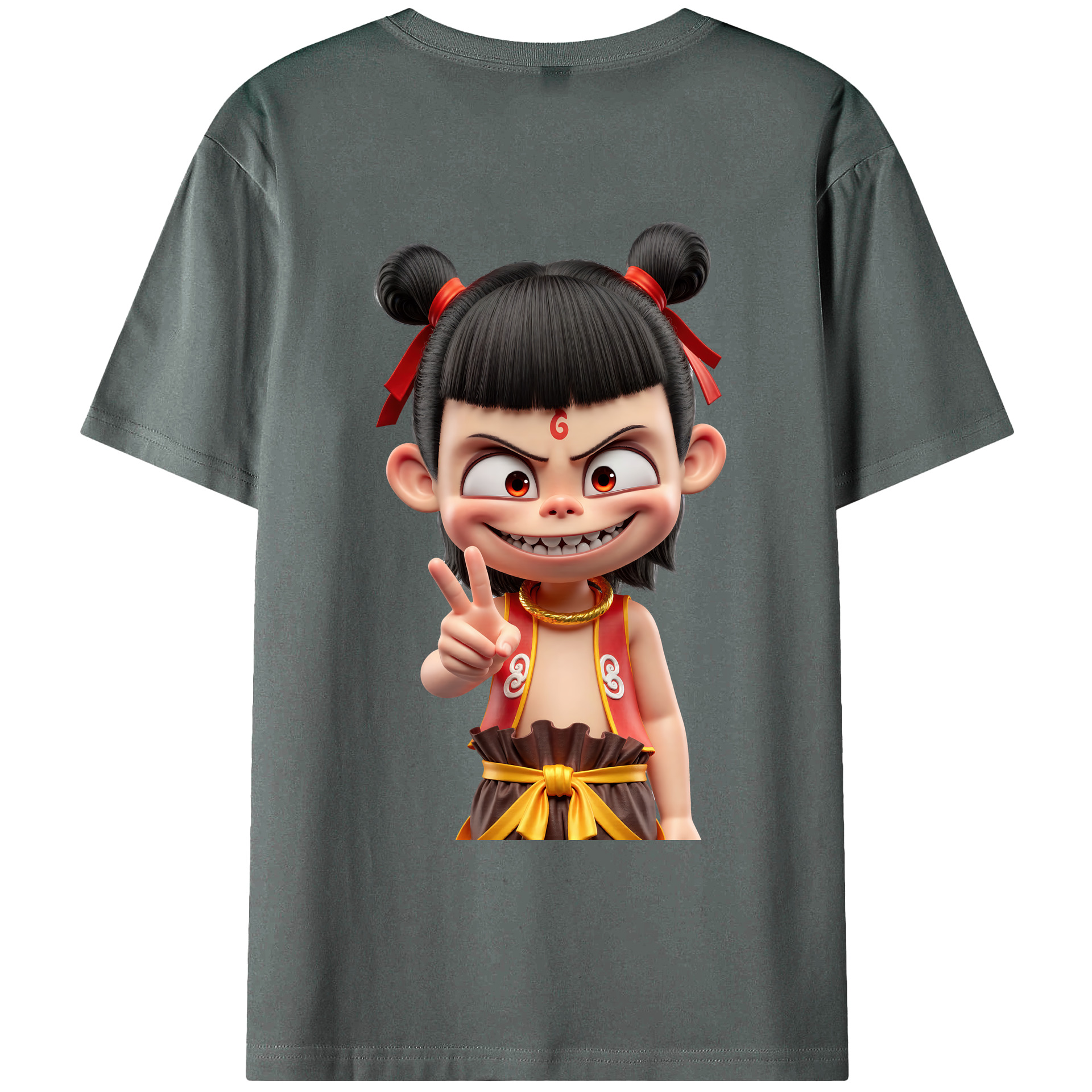 （画像用） Ne Zha 2 ナタ 魔童の大暴れ 綿100％ メンズ半袖Tシャツ（バックプリント） 通気性